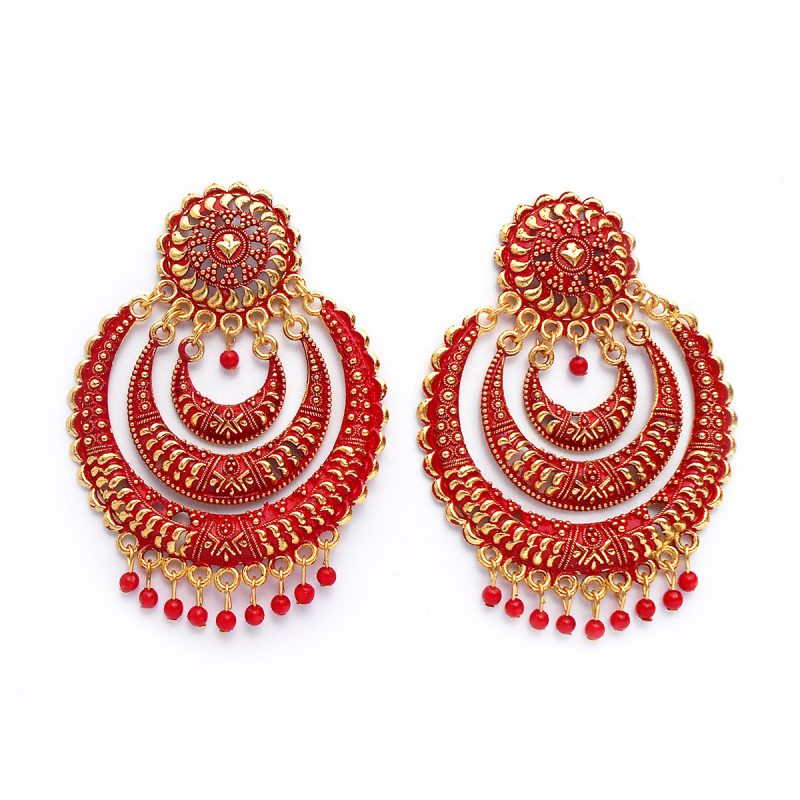 Chandbali Multi Layer Earrings for Women - red
