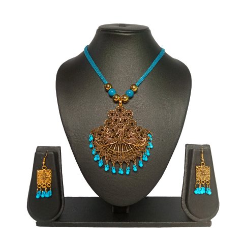 Cotton Dori Necklace and Earrings Set (Sky Blue)