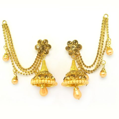 Jhumka Earrings With Hair Chain, Wedding Jewellery